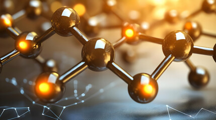 Wall Mural - Detailed Molecular Structure Model Displaying Interconnected Atoms With Glowing Highlights
