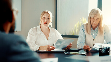 Poster - Graphs, feedback or business people with paperwork for meeting for finance, report or review. Data analysis, documents or financial advisors in office for accounting audit, teamwork or performance