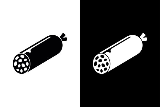 Salami Stick Silhouette Vector Icon in Black and White for Food Design.