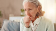 © Claytonon/peopleimages.com - Senior, sick woman and cough with viral infection for chronic illness, influenza or virus at home. Elderly, female person or cold with hayfever, bronchitis or flu symptoms for lung disease or sinus