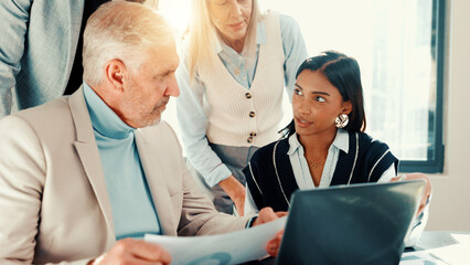 Aufkleber - Charts, mentor or business people with paperwork for meeting for finance, report and review. Data analysis, documents or financial advisors in office for accounting audit, teamwork and performance