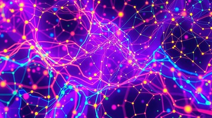 Leinwandbilder - Colorful digital network structure illuminated with vibrant lights in an abstract display of interconnected nodes and pathways