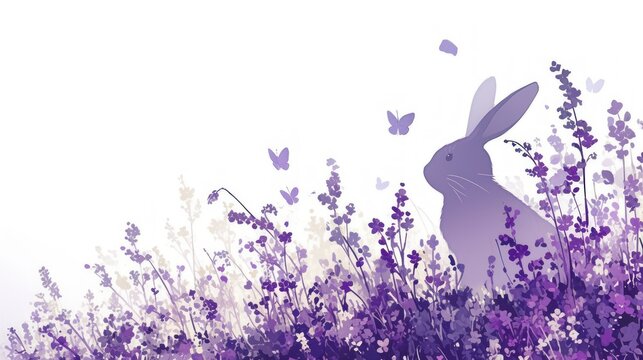 bunny silhouette filled with a field of lavender flowers