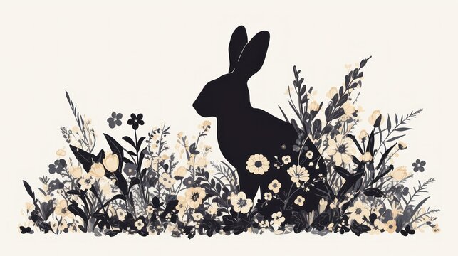 bunny silhouette with floral patterns inside, modern vector art style