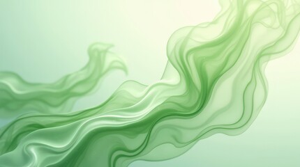 Poster - Fluid green waves flowing gracefully with a soft, ethereal appearance and gentle movement in a serene setting