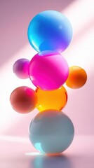 Poster - Colorful translucent spheres stacked creatively on a surface in soft natural light