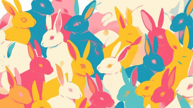 multicolored bunny silhouettes in pop art style