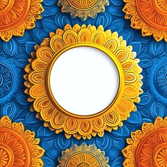Poster - Ornate Gold Frame on a Blue and Orange Floral Background