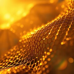 Poster - Sunlight creating a shimmering effect on a textured mesh fabric during golden hour