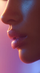 Poster - Close-up of a woman's lips and nose, showcasing smooth skin texture and subtle lighting, suggesting beauty and skincare concepts