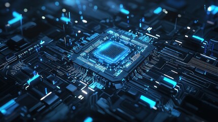 Poster - Futuristic Circuit Board, Glowing Digital Core