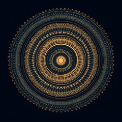 Poster - Ornate, golden mandala on a dark background.  Intricate, layered circles of decorative patterns
