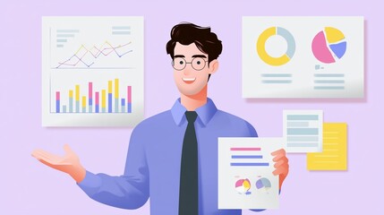 Poster - Business professional presenting data analysis with charts and graphs in a modern office space