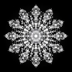 Poster - Ornate silver mandala on black background