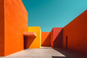 Poster - Colorful modern architecture creating geometric shadows under blue sky