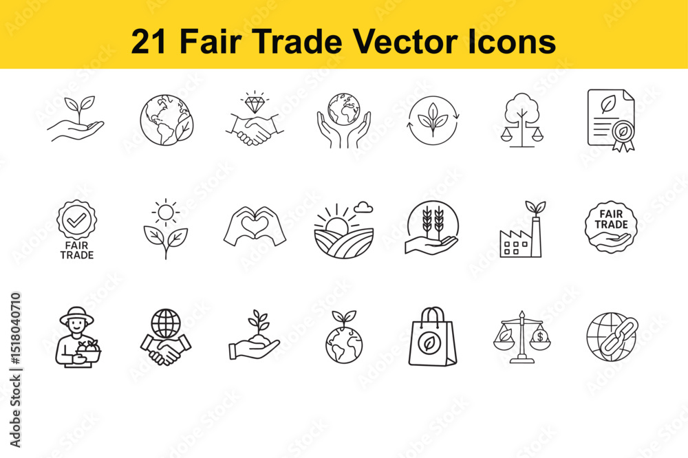Fair Trade & Sustainability Line Icons – Ethical, Eco-Friendly, Global ...
