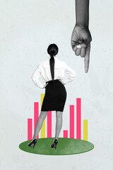 Aufkleber - Pop poster collage of person stand front point show economy graphs on blue background