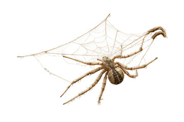PNG Close-up of a spider on dew-laden web against black background