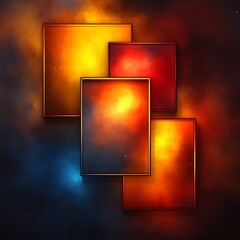 Poster - Overlapping fiery squares in smoky, dark background