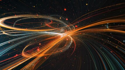 Poster - Dynamic digital lines of light with vibrant particles dancing in seamless motion