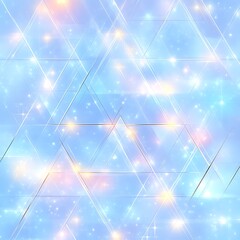 Poster - Pastel blue geometric background with glowing sparkles and translucent triangles