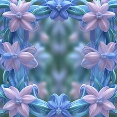Poster - Pastel floral frame with swirling, 3D flower design
