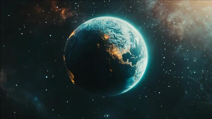 Wall Mural - Space scene featuring Earth in the distance, with a blurred view of an alien planet in the foreground.