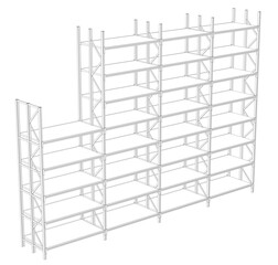 Poster - A tall, narrow shelf with many shelves stacked on top of each other. The shelf on the left side is empty, while the one on the right side has a shelf on top of it
