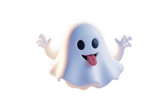 Playful 3d render of a cartoon ghost sticking out tongue