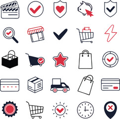 modern scalable icons for e commerce business branding featuring shopping cart delivery checkmark an