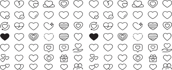 Poster - Heart Icon Collection Grid   heart icons, set, variety, donation, love, care, support, outline, design assets heart, love, family, togetherness, connection, care, outline, black



