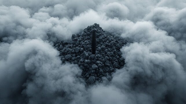 Dark Pyramid Emerging From Gray Fog