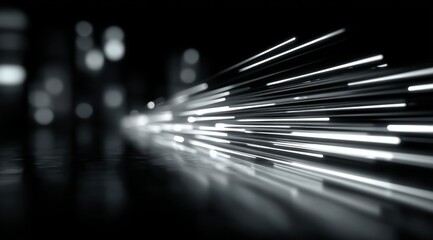Leinwandbilder - Elegant Display of Black and White Light Bars in a Dark Environment Evokes a Sense of Futuristic Motion and Technological Abstraction