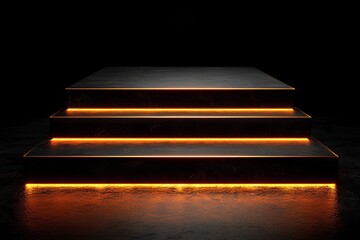 Poster - The image features a luxurious black podium with golden accents, set against a dark background, ideal for decoration, advertising, or display, presented in a contemporary artistic style