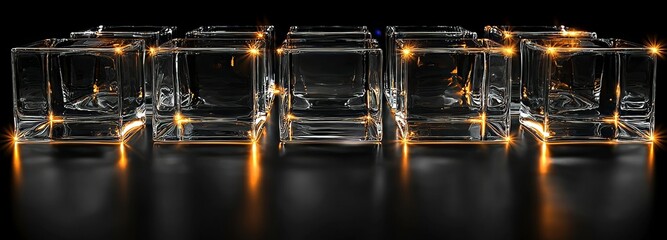 Poster - The product demonstration features a glass transparent showcase podium with an empty square or cylindrical pedestal for displaying various items