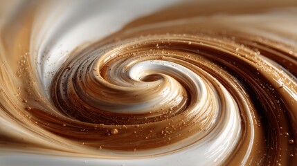 Aufkleber - Swirling Vortex of Milk and Coffee Creates an Elegant Blend of Caramel and Cream in a Dynamic Abstract Composition