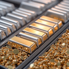 Poster - Gold bar silver bar precious metal wealth investment luxury finance shiny closeup rich