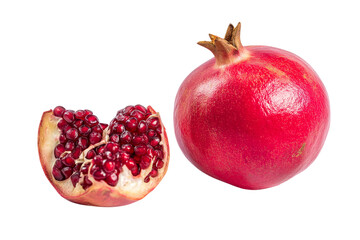 Wall Mural - ripe pomegranate and juicy slice isolated on white background