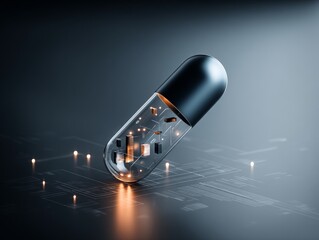 Poster - Futuristic Capsule Revealing a World of Microchips and Glowing Technology in a Sleek and Minimal Design Setting