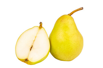 Wall Mural -  ripe pear cut in half isolated on white background