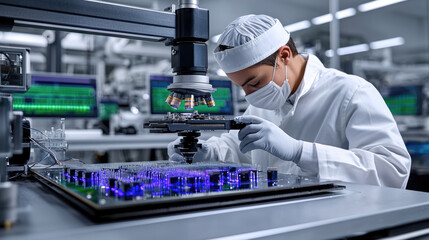 Aufkleber - Scientist laboratory semiconductor technology research microscope electronic innovation precision focus. scientist laboratory