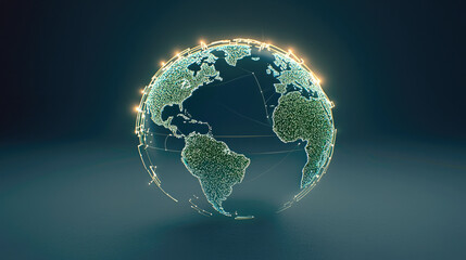 Fototapete - Digital globe conceptual earth glowing network technology futuristic data blue background illuminated