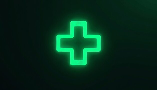Luminescent emerald medical cross radiating in the inky depths of the night