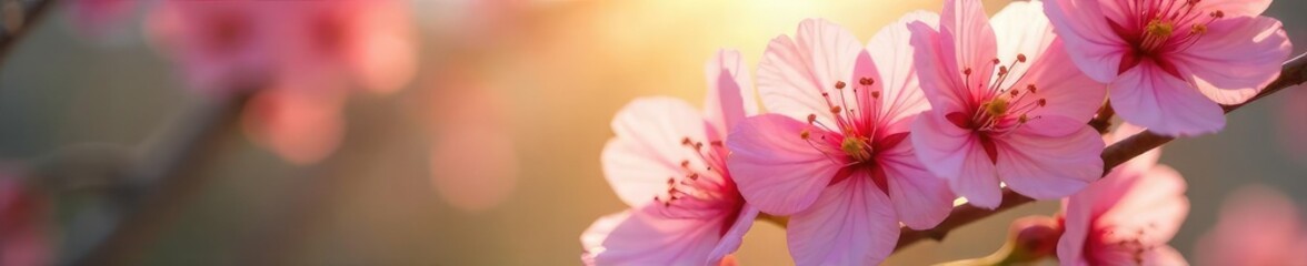 Wall Mural - Close-up of vibrant spring blossoms gently swaying in a soft breeze, sunlight illuminating delicate petals, conveying the feeling of renewal and fresh air , outdoor, vegetation