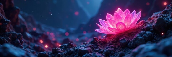Wall Mural - glowing, bioluminescent alien flora thrives in a harsh, extraterrestrial environment its intricate, 