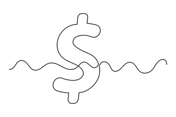 Fototapete - Continuous line dollar illustration outline