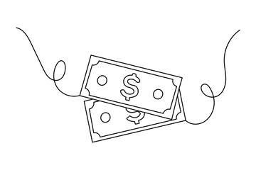 Fototapete - Continuous line dollar illustration outline