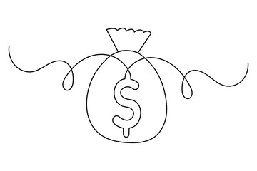 Fototapete - Continuous line dollar illustration outline