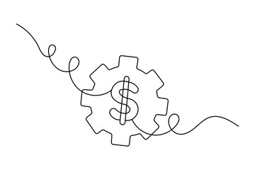 Fototapete - Continuous line dollar illustration outline