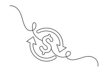 Fototapete - Continuous line dollar illustration outline